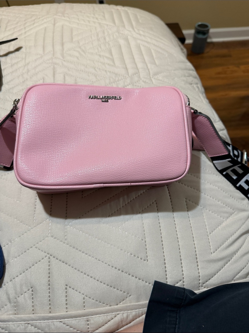 Karl Lagerfeld Baby Pink Pebbled Leather Crossbody Camera Bag
